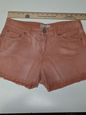 Free People Denim 100% Cotton Raw Fray Hem Rust Orange Jean Shorts Size 26